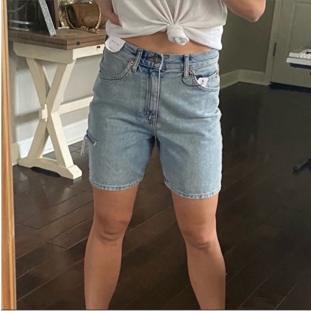 Topshop Editor high rise mid length denim shorts - Picture 9 of 14